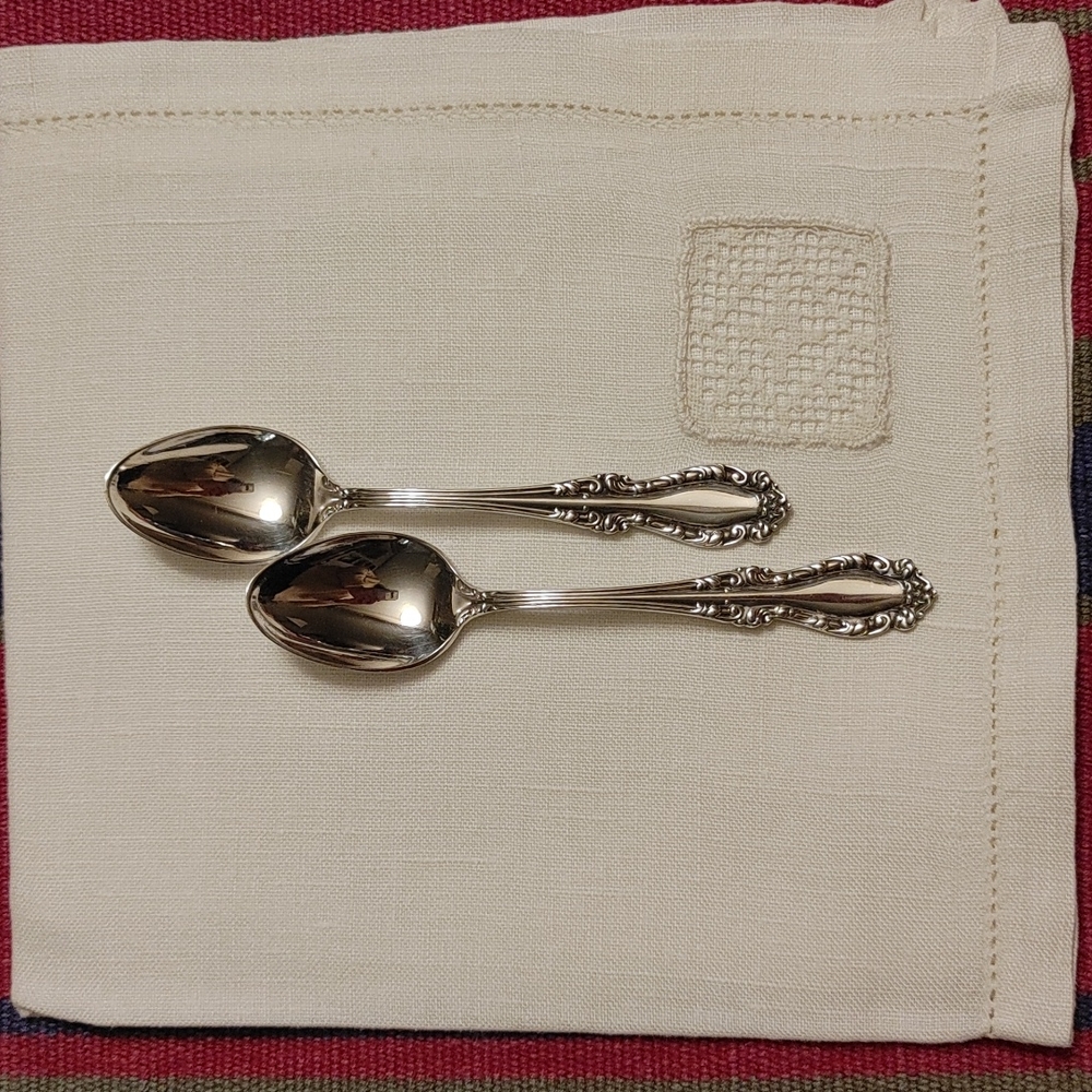 2 Antique Holmes & Edwards XIV Demitasse Spoons Silver Plate
